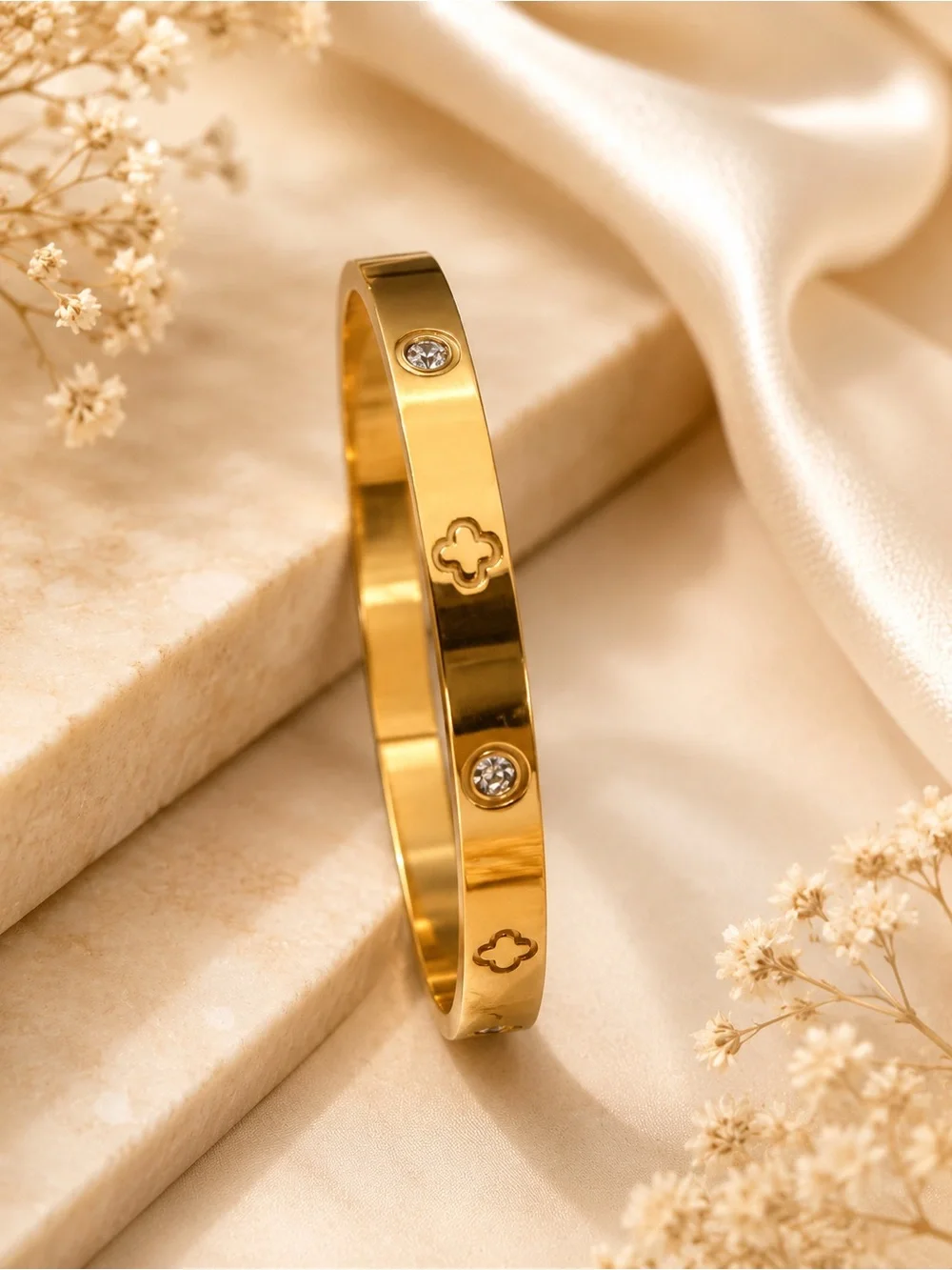 Gold Plated Crystal Accent Women's Bangle Bracelet Luxury Inspired Size 7